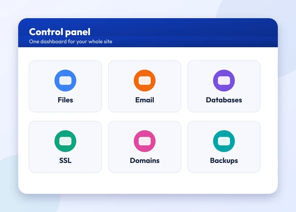 A control panel dashboard with resource usage tiles
