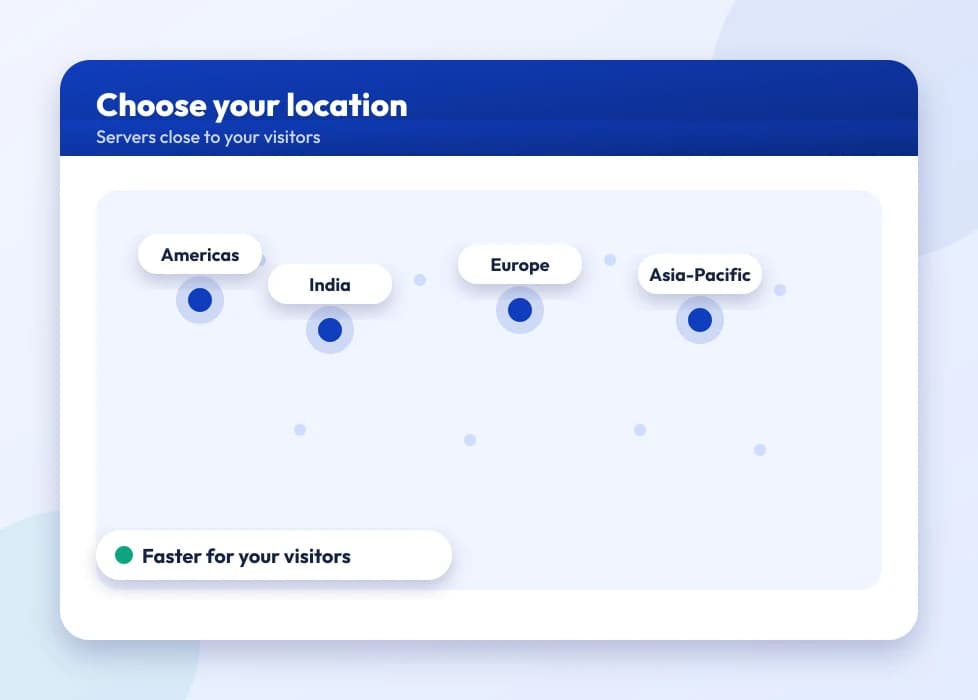 A world map with data center location markers
